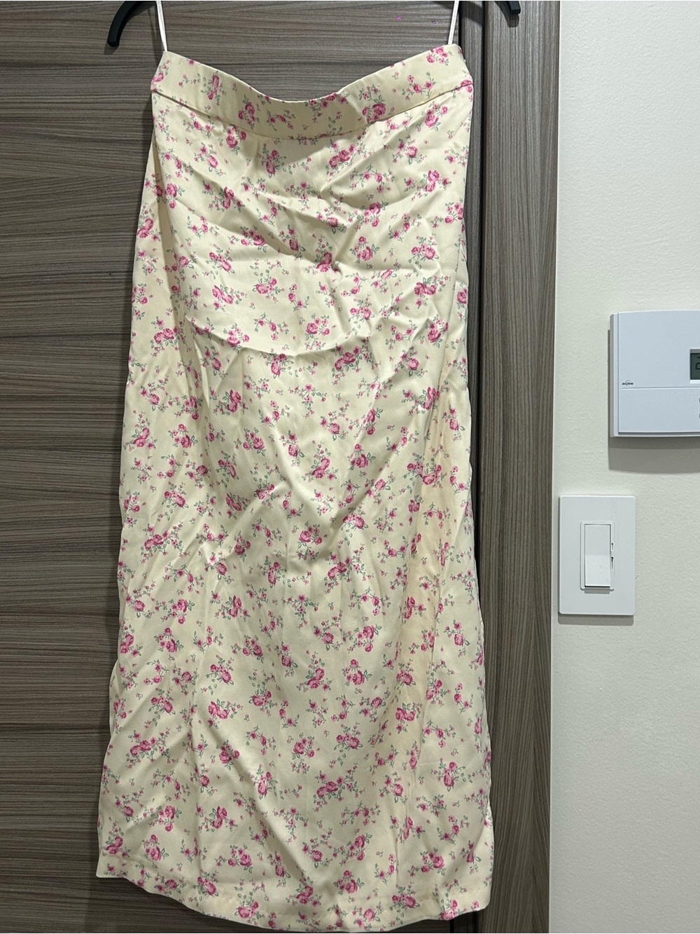 Zara Cream Midi Skirt with Pink Floral Print
